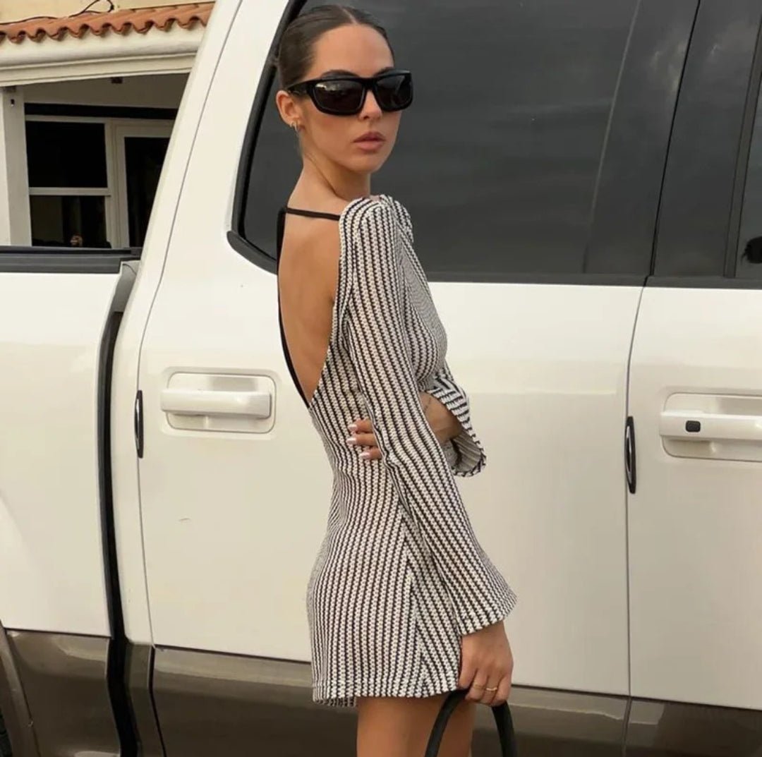 Lisette Chic Mini Dress Striped - Black and White - Go - Dolly