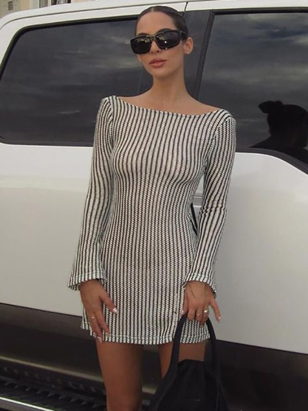 Lisette Chic Mini Dress Striped - Black and White - Go - Dolly