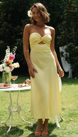 Lonela Midi Dress - White, Yellow and Green - Go - Dolly