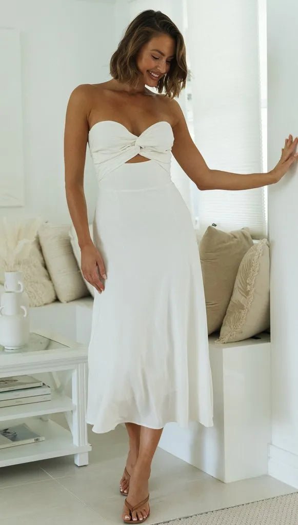 Lonela Midi Dress - White, Yellow and Green - Go - Dolly