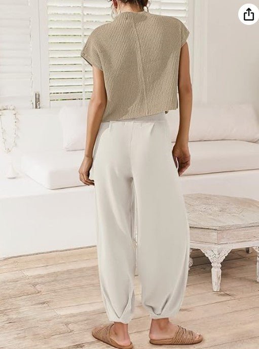 Back view of The Marla Pants and Top Set, highlighting the cropped top and relaxed pants.