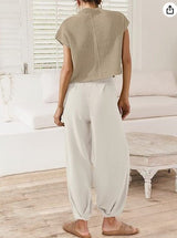 Back view of The Marla Pants and Top Set, highlighting the cropped top and relaxed pants.