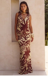 Full-length look of the Matelo Vest in Brown paired with the matching Matelo Maxi Skirt.