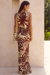 Side profile view of the Matelo Vest in Brown showing tie-up wrap detail.