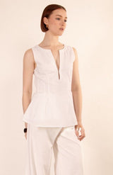 Studio front view of the Mercer Sleeveless Top in white.
