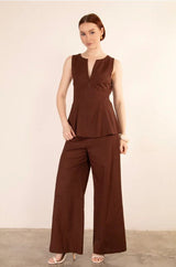 Mercer Wide Leg Pants - Brown - Go - Dolly