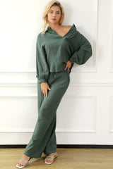 Mikah V - Neck Top and Pants Set - Forest Green - Go - Dolly