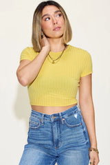 Minnie Ribbed Short Sleeve Top - Orange - Go-Dolly