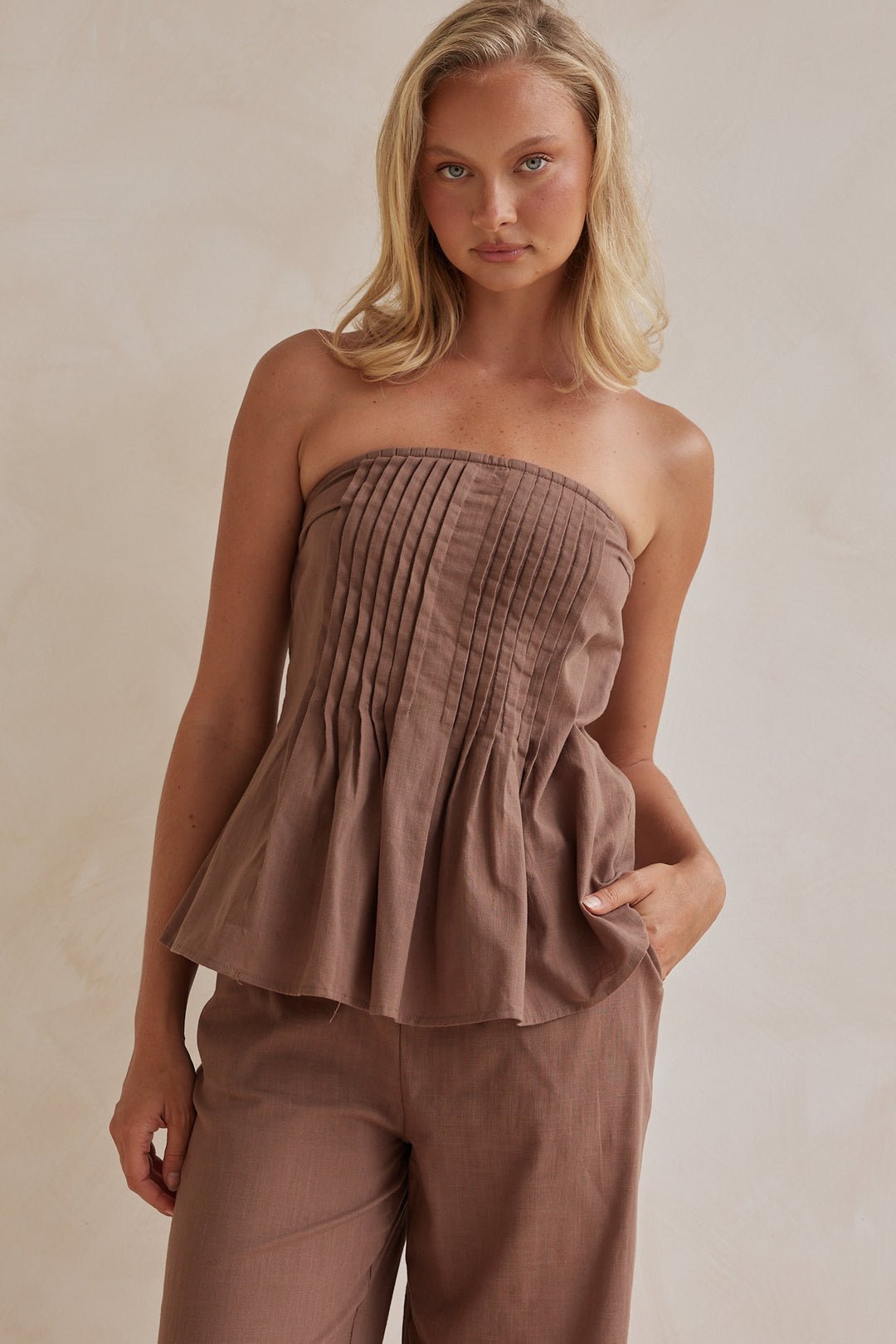 Miranda Tubetop Top & Wide-Leg Pants - Chocolate Brown - Go-Dolly