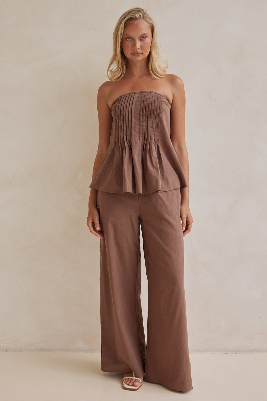 Miranda Tubetop Top & Wide-Leg Pants - Chocolate Brown - Go-Dolly