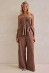 Miranda Tubetop Top & Wide-Leg Pants - Chocolate Brown - Go-Dolly
