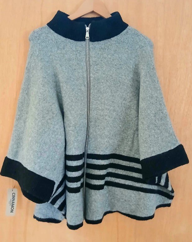 Miriam Oversized Poncho - Black Striped - Go - Dolly