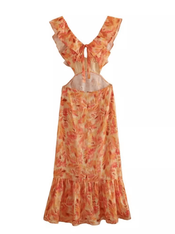 Orange floral dress on a white background