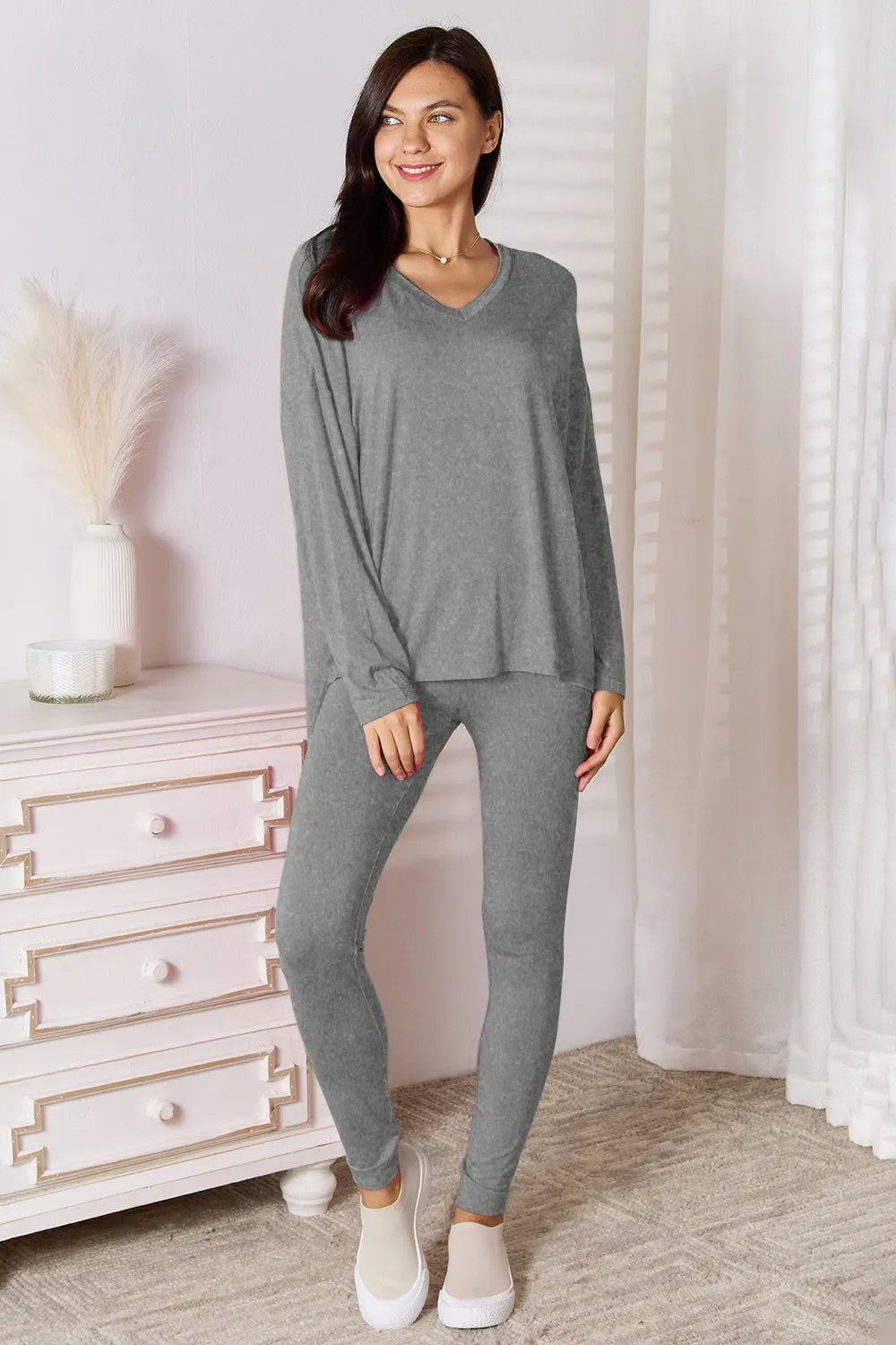 Noa Pants and Top Loungewear Set - Grey, Black & Chocolate - Go - Dolly