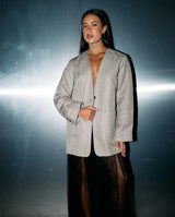 Oversized Beau Jacket - Pinstripe Beige - Go-Dolly