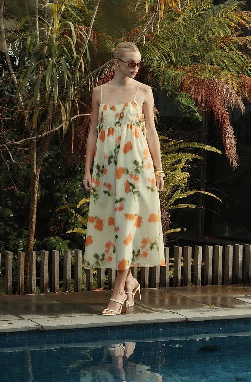 Palma Floral Midi Dress – Yellow - Go - Dolly