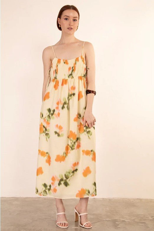 Palma Floral Midi Dress – Yellow - Go - Dolly
