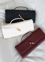 Paloma Clutch Bag – Black Woven PU Leather - Go-Dolly