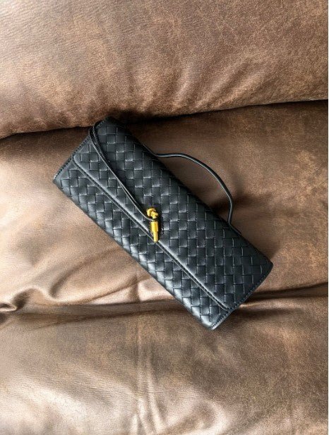 Paloma Clutch Bag – Black Woven PU Leather - Go-Dolly