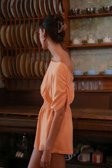 Pietro Linen Blend Romper – Peach - Go - Dolly