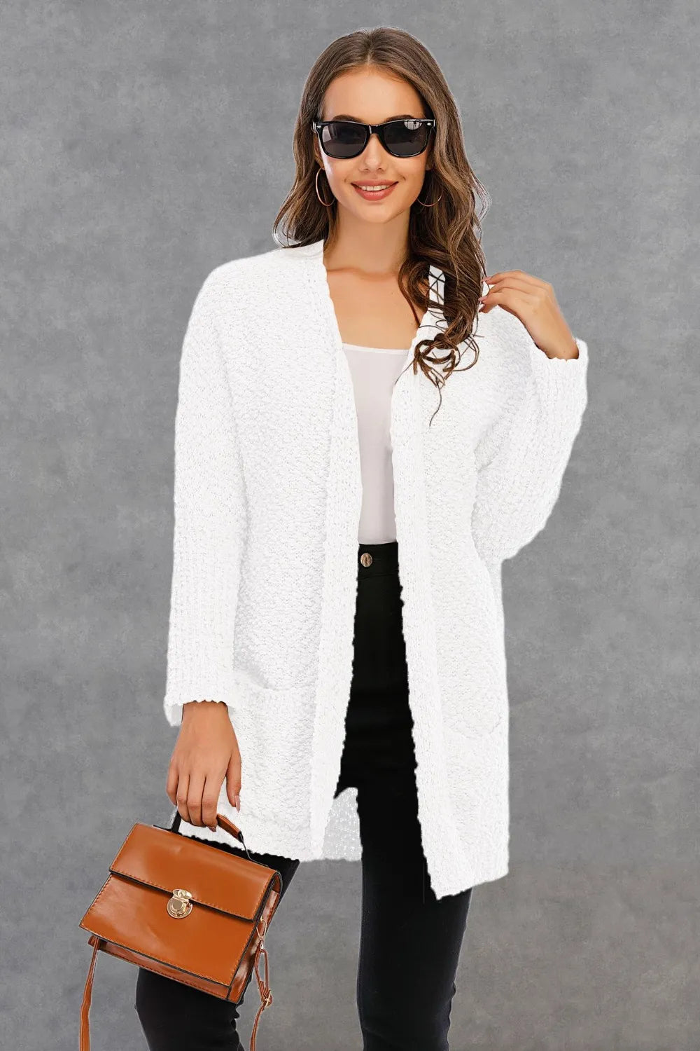 Piper Long Sleeve Cardigan - White - Go-Dolly