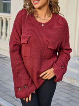 Pocket Detail Round Neck Sweater - Cream - Go-Dolly