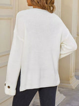 Pocket Detail Round Neck Sweater - Cream - Go-Dolly
