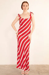 Riviera Striped Maxi Dress - Red & White - Go - Dolly