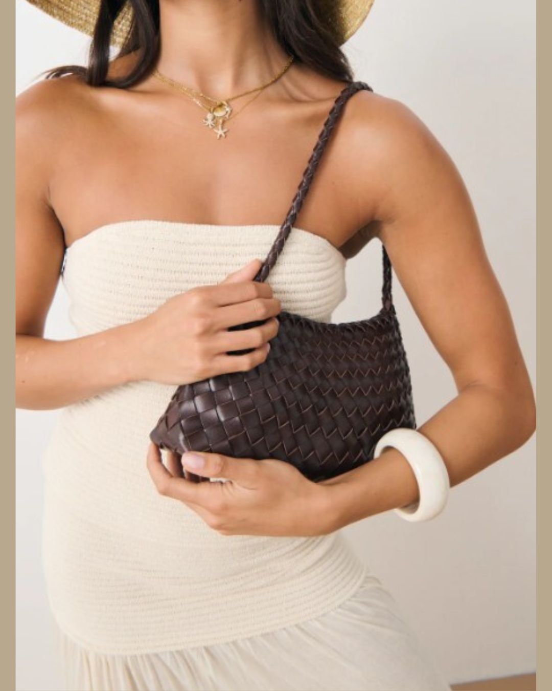 Roselle Woven Shoulder Bag - Brown - Go - Dolly