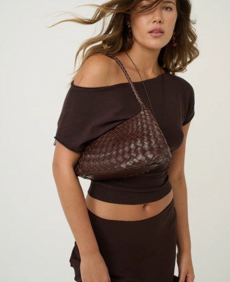 Roselle Woven Shoulder Bag - Brown - Go - Dolly