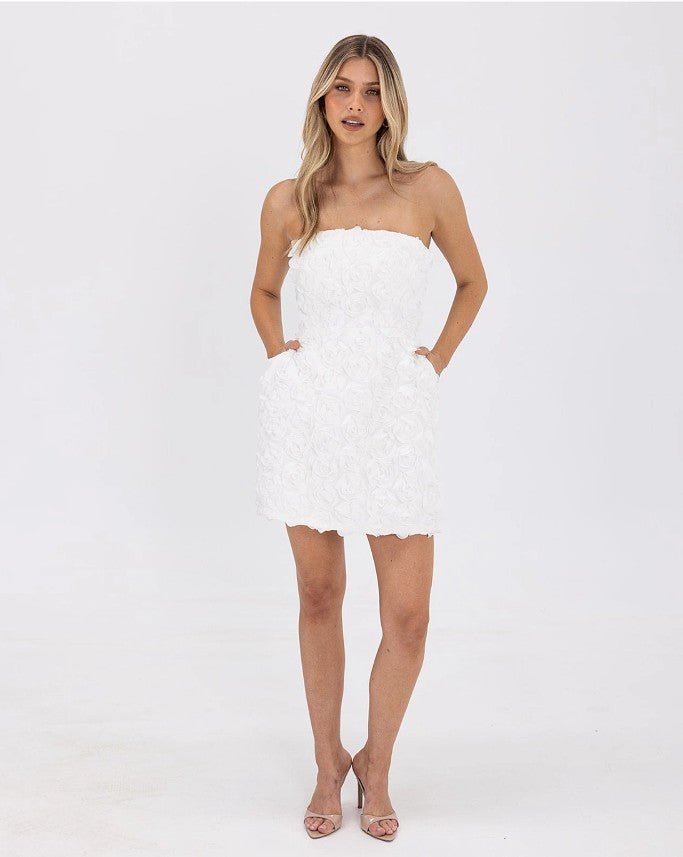 Rosy Strapless Mini Dress - White - Go - Dolly
