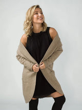 Sadie Wool Blend Long Cardigan - Mid Brown - Go-Dolly
