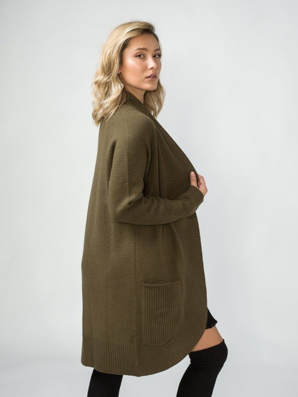 Sadie Wool Blend Long Cardigan - Olive Green - Go-Dolly