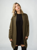 Sadie Wool Blend Long Cardigan - Olive Green - Go-Dolly