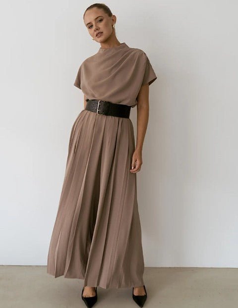 Model styles Sharee Pants with a black belt, showing polished two-piece outfit.