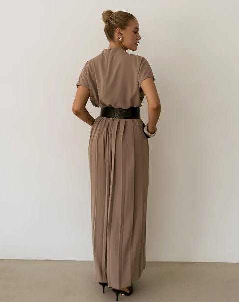 Back view of Sharee Pants paired with matching top, showcasing high waist and wide leg.