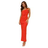 Woman wearing a red dress on a white background