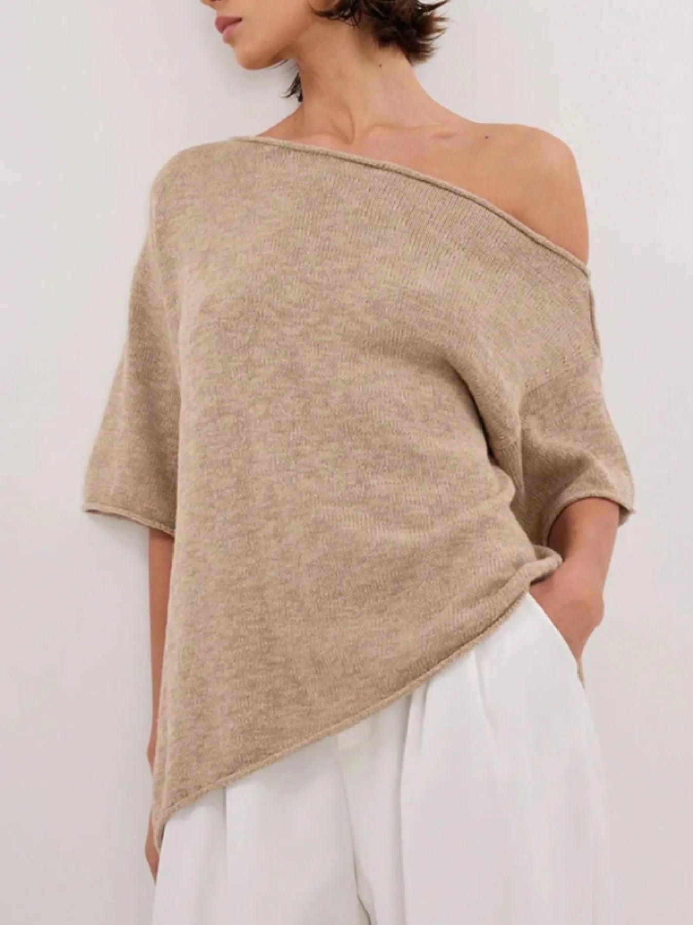 Sienna Off The Shoulder Knit - Khaki - Go - Dolly