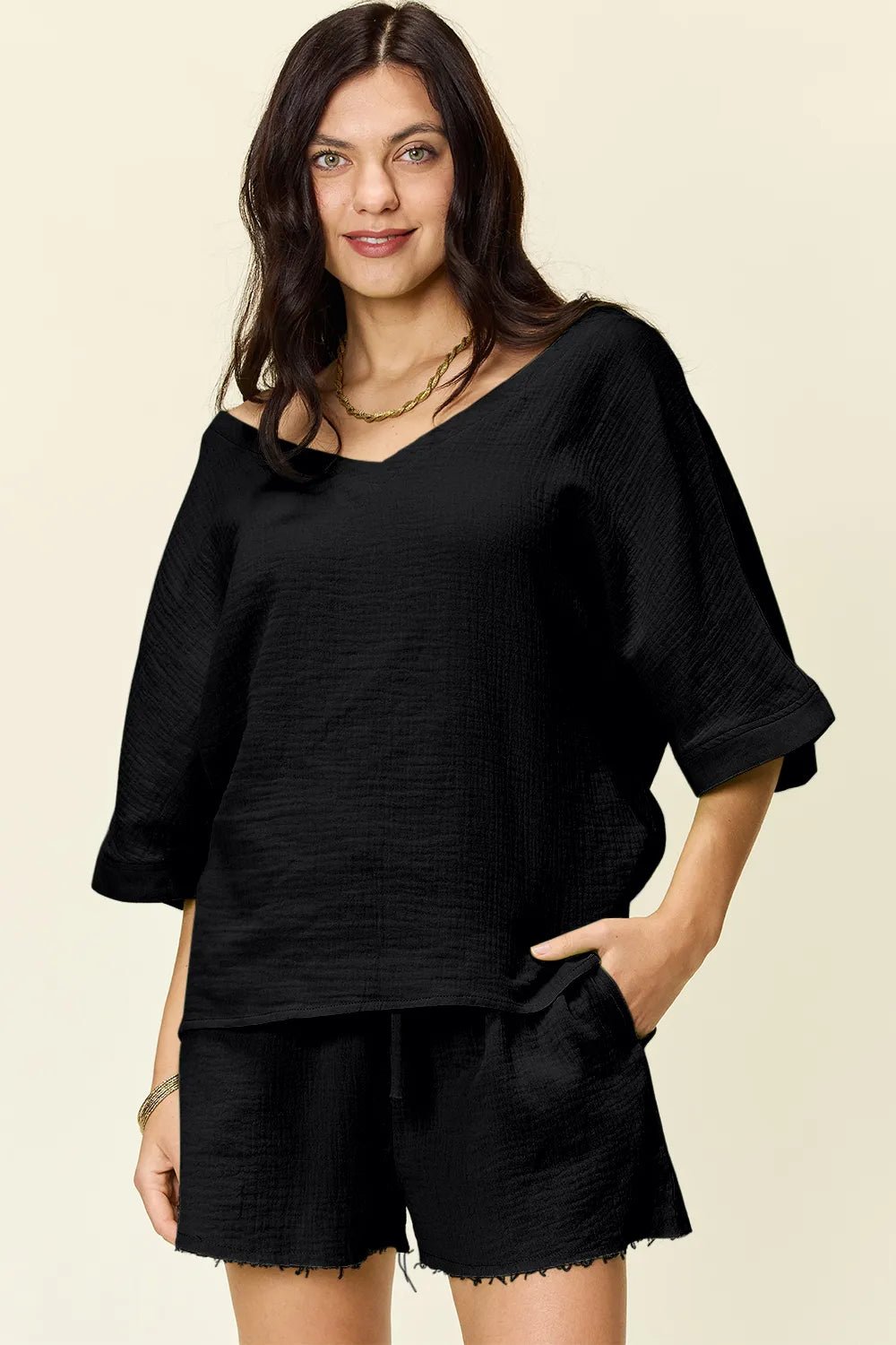 Solace Cotton Shorts and Top Set - Khaki - Go - Dolly