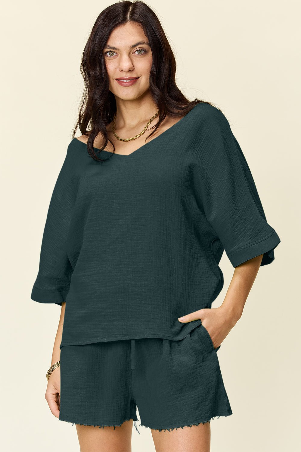Solace Cotton Shorts and Top Set - Khaki - Go - Dolly