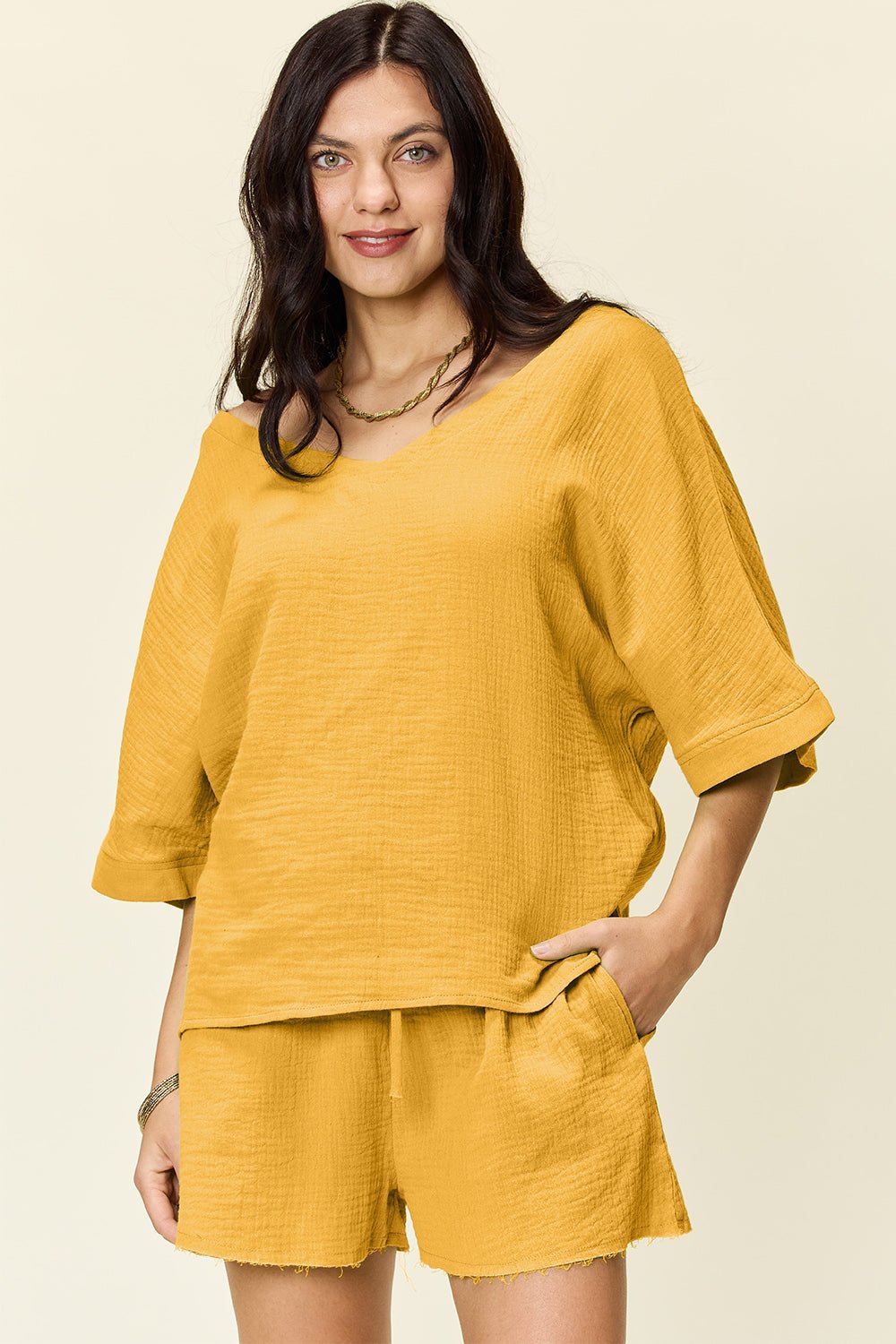 Solace Cotton Shorts and Top Set - Khaki - Go - Dolly