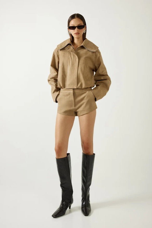 Solene Faux Suede Jacket - Fawn - Go-Dolly