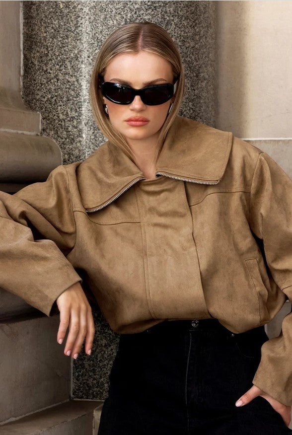 Solene Faux Suede Jacket - Fawn - Go-Dolly