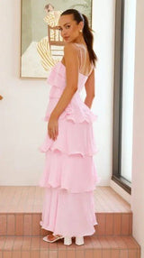 Talia Tiered Ruffle Maxi Dress - Pink - Go-Dolly