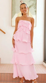 Talia Tiered Ruffle Maxi Dress - Pink - Go-Dolly