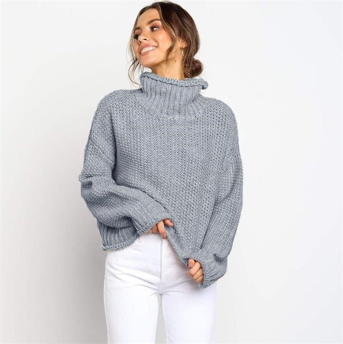 Woman in the Misty Grey version of Tamra Jumper showing oversized fit from side view.
