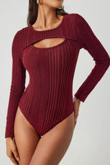 Tara Cutout Bodysuit – Black & Burgundy - Go - Dolly