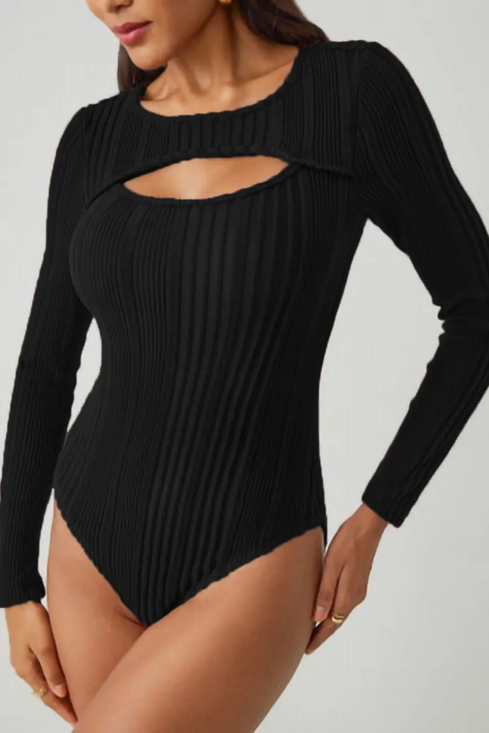 Tara Cutout Bodysuit – Black & Burgundy - Go - Dolly