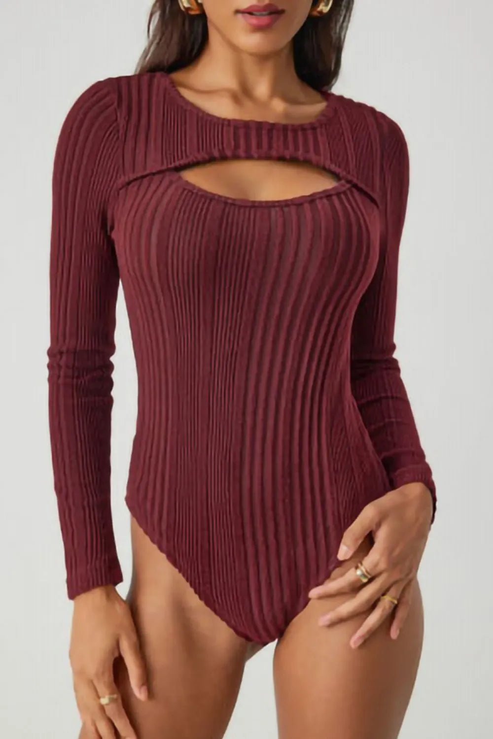 Tara Cutout Bodysuit – Black & Burgundy - Go - Dolly