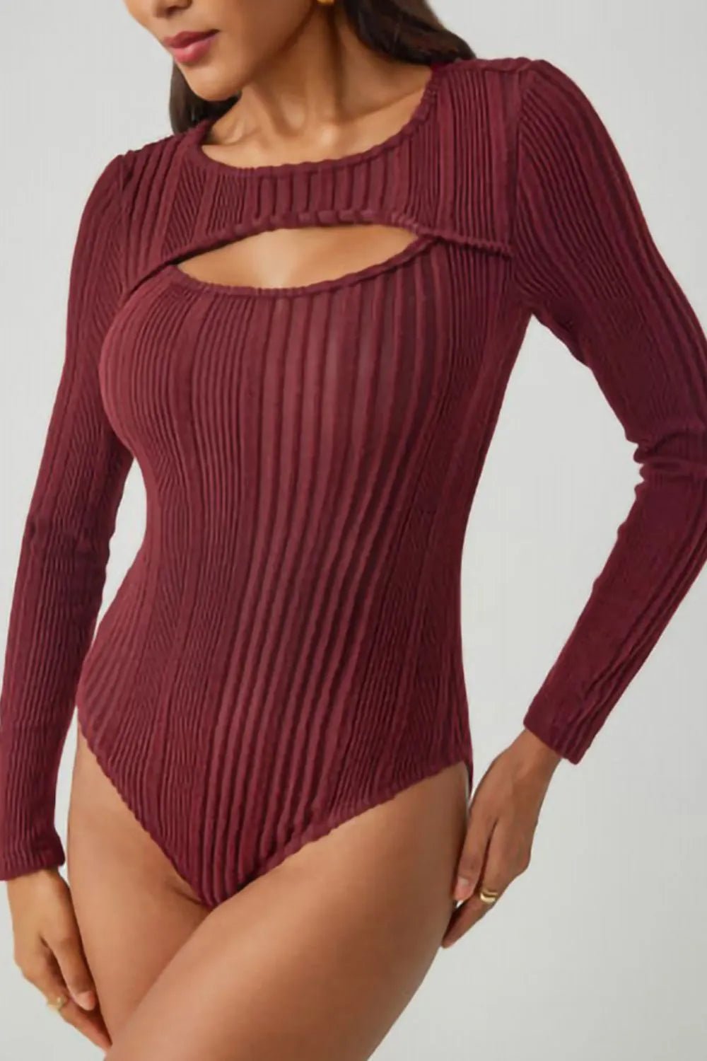 Tara Cutout Bodysuit – Black & Burgundy - Go - Dolly